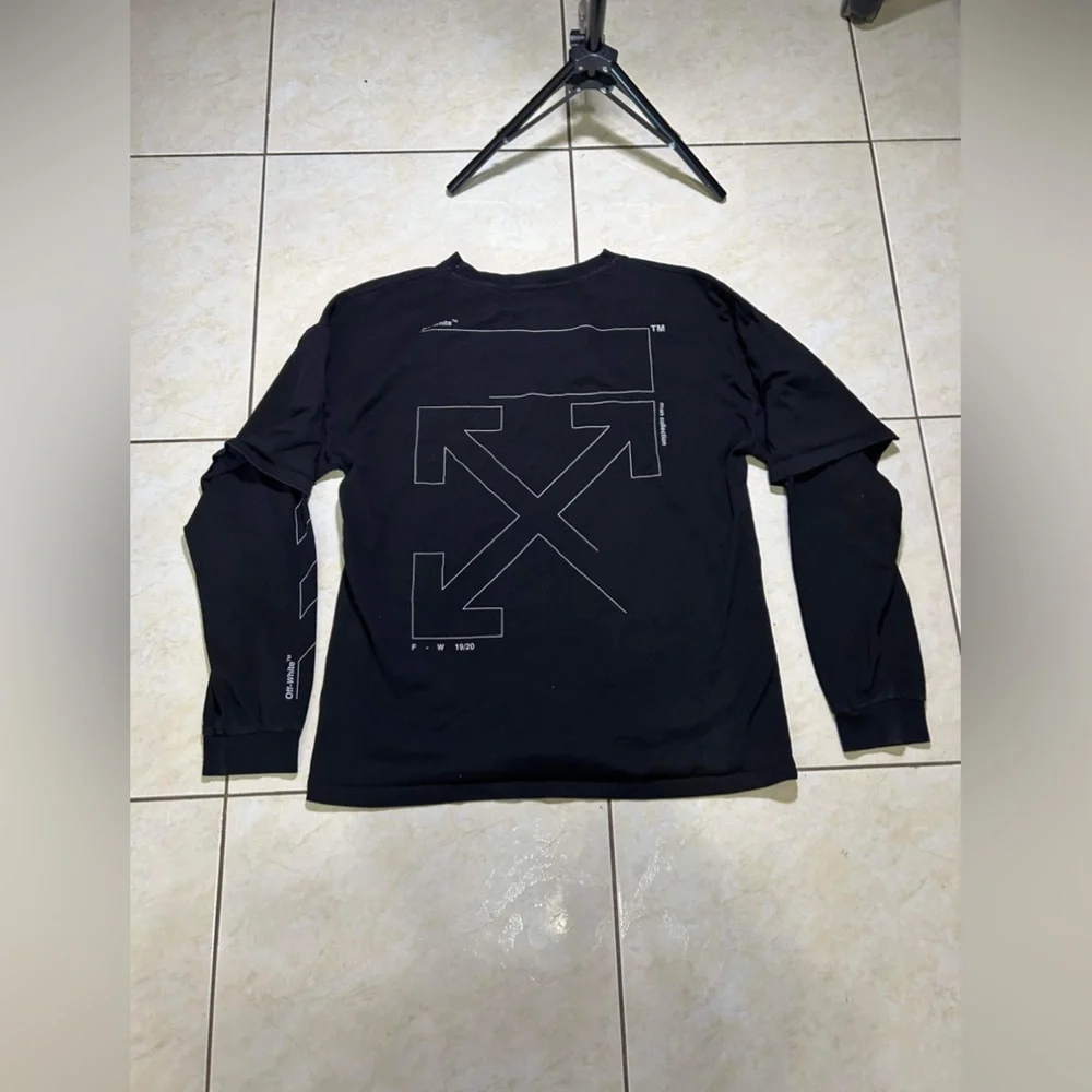 Off-White 2020 Unfinished Logo Layered Sleeve T-Shirt Sz L - Picture 1 of 10
